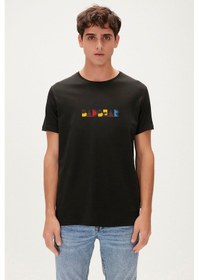 Resim Retro Colors Siyah Erkek Baskılı Tişört Siyah 