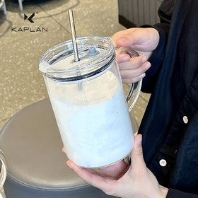 Resim 1 adet 33.81oz Ağır Hizmet Tipi Cam Sürahi, Kapak & Pipet ile - Buzlu Kahve, Su & İçecekler için İdeal - Tüm Mevsimler için Şık İçecek Kabı, Mükemmel Çiftler Hediyesi 