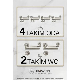 Resim Brawon Vega Saten Nikel Paslanmaz Kapı Kolu Seti - 4 Takım Oda + 2 Takım Wc 