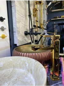 Resim İsaoğlu Yapı Parlak Gold Joy Design Çanak Lavabo Bataryası Gold 