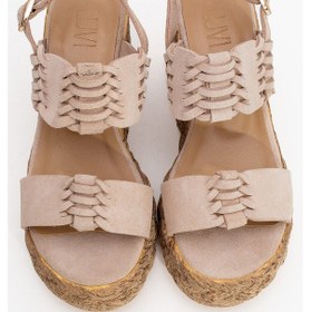 Resim Luvi Shoes Olien Bej Süet Hakiki Deri Kadın Dolgu Topuklu Sandalet Süet Bej 