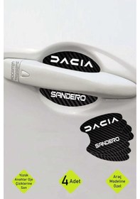 Resim Karbon Desenli Dacia Sandero Kapı İçi Kolları Çizilmelere Karşı Özel Koruma Folyo Seti Sandero Yazılı 4 Adet 