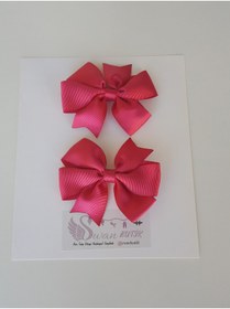 Resim swan butik Kız Çocuk Bebek Seti 2'li Bandana Toka Set Sıcak Pembe Maşalı Toka 