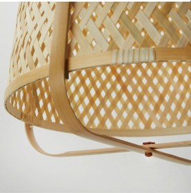 Resim Sarkıt Lamba, Bambu Işığın Yumuşak Bir Şekilde Parlamasını Sağlar Bej 