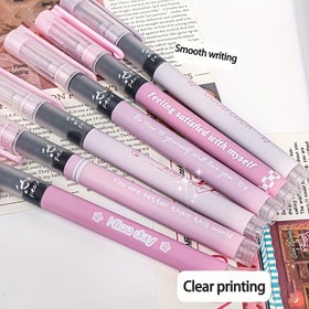 Resim 1 adet, 6'lı Kutulu Yüksek Değerli Pembe Şeftali Kabarcık Düz Sıvı Meyve Jel Kalem Öğrenciler ve Ofis İçin 0.5mm Siyah İmza Kalemi 