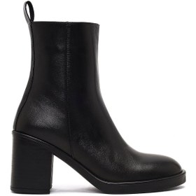 Resim Women's Black Zippered Thick Heeled Leather Boot 