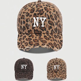 Resim Nasıl NY Distressed Leopar Desenli Düğmeli Beyzbol Kapağı, Nefes Alabilen Ayarlanabilir Golf Yaz Modası Eğimli Kenarlı Şapka, Hafif Polyester, Bağcıklı Kapanış, Elde Yıkanabilir - Siyah & Sarı, Leopar Desenli Şapka 