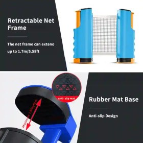 Resim 1 Taşınabilir Masa Tenisi Eğitim Seti, İçinde Mavi Teleskopik Ağ, 2 Raket ve 6 Top Bulunur, Kapalı ve Açık Alan Kullanımına Uygun 