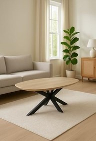 Resim Nuveart, Modern Radüslü Meşe Orta Sehpa - Radüslü Ahşap Tasarım, Metal Ayaklı, Salon & Oturma Odası için Şık ve Dayanıklı Orta Sehpa 