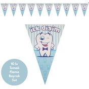 Resim Mavi Çizgili İlk Dişim Flama Bayrak Set Süs Tüm Yaşlar 