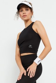 Resim TOMMY LIFE Siyah Sıfır Kol Dar Kalıp O Yaka Kadın Crop Top Atlet - 97148 