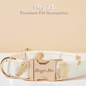 Resim Dog Collar White Velvet Collar with Name 80603 - Bag / S 