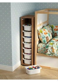 Resim Luda 8 Mini Beyaz Sepetli Çok Amaçlı Oyuncak Dolabı Tropik Ceviz Ceviz - Beyaz 