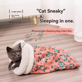 Resim Cozy Cat Sneaky Uyku Tulumu Kedi Tuvaleti - Kalın Kış Sıcaklığı, Yarı Kapalı Tasarım, Geniş Alan, Hafif Bej Dostu ve Dondurucu Evcil Hayvan Yatağı için Kediler, Kedi Kış Yatağı | Oynak Desenli Yatak | Yumuşak Polar Astarlı, Kedi Yatağı 
