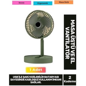 Resim Kablosuz Sessiz Usb Şarjlı 3 Kademeli Hafif 1200mah Pervaneli Taşınabilir Masa El Fanı Vantilatör 