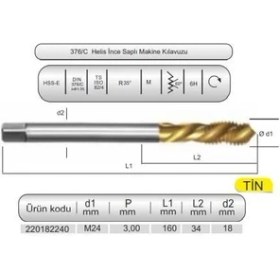 Resim Diatools Hsse DIN376/C 35° Helis M24X3,0 (6h) Tin 