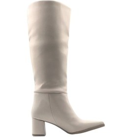 Resim Elegia Bej Suni Deri Rahat Kadın Topuklu Çizme Bej 