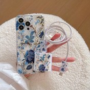 Resim Vintage Bitki ve Çiçek Desenli 5 Parça Telefon Kılıfı Seti, Veri Kablo Korumaları ve Hızlı Şarj Adaptörü Kapağı, Iphone 11/11PRO/11PROMAX/12/12PRO/12PROMAX/13/13PRO/13PROMAX/14/14PRO/14+/14PROMAX/15/15PRO/15+/15PROMAX ile Uyumlu 