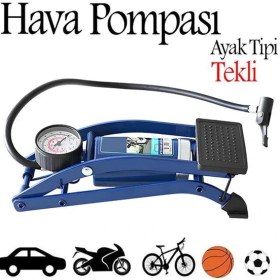 Resim Badem10 Ayak Tipi Hava Pompası Göstergeli Tekli Teker Araç Bisiklet Top Pompası 