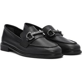 Resim Derimod Kadın Siyah Tokalı Deri Maskülen Loafer 26PFD150718 