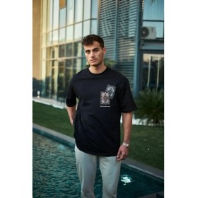 Resim Nemere Bisiklet Yaka Baskılı Oversize T-Shirt - Siyah 