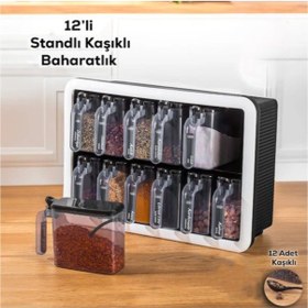 Resim Standlı Kaşıklı Baharatlık Seti - 12'li Çok Renkli 