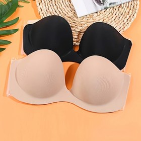 Resim Kadınlar İçin Askısız Push-Up Sütyen - Telsiz Kaymaz Kaldırma, Opak Kaplama, Derin Plunge Destek - Günlük ve Özel Günler için Sütyenler (Siyah/Bej) - Resmi Etkinlikler, Partiler, Randevular için Şık Push-Up Sütyen, Elde Yıkanması Önerilir 
