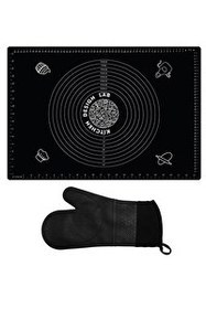 Resim Kitchen Design Lab Siyah Silikon 45x65 CM Hamur Açma Matı Ve Siyah Silikon Yanmaz Mutfak Fırın Eldiveni 