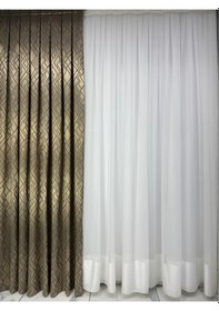 Resim Prizma Desen Antrasit Çizgili Altın Fon Perde 1/2,5 Orta Pile Bakır 