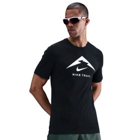 Resim Nike Dri-Fit Tee Trail Logo Erkek Siyah Koşu T-Shirt FQ3914-014 