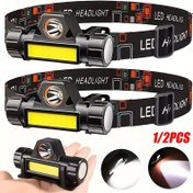 Resim 1/2 Adet LED Taşınabilir Dış Mekan Feneri, USB Şarjlı COB Baş Feneri, Manyetik El Fenerli, Çok Hafif, Ayarlanabilir Bandlı, Kampçılık, Koşu ve Acil Durumlar İçin Uygun 