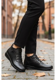 Resim Siyah Hakiki Deri Cırtlı Anatomik Kadın Bot Plv1540 Z Siyah 