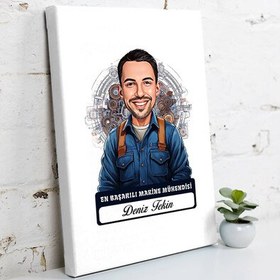 Resim Karikatürlü En Başarılı Erkek Makine Mühendisi Kanvas Tablo 