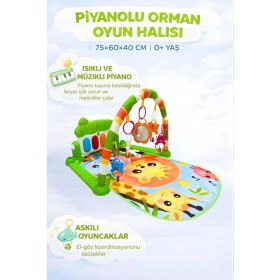 Resim Hak-İş Oyuncak Piyanolu Orman Desenli Bebek Oyun Halısı - 0+ Ay, Hayvan Figürlü Işıklı ve Müzikli Gelişim Matı 