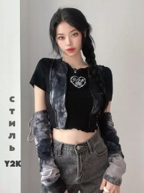 Resim Temiko Çıkarılabilir Kollu Y2k Vintage Crop Top 234780206 Siyah 