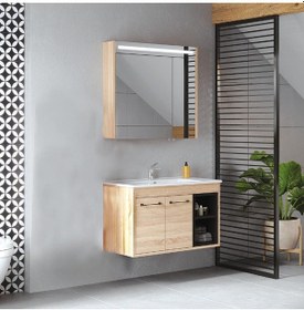 Resim Denko Latte 85 Cm Mdf Sonoma Banyo Dolabı Takımı Çok Renkli 