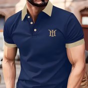 Resim Erkekler için Hafif Geometrik Baskılı Gömlek - Yazlık Rahat & İş Kısa Kollu Tişört, Yaka ile, Golf ve Tenis için İdeal, Nefes Alabilen Polyester Kumaş, Yeşil Altın Harflerle, Spor Giyim|Geometrik Baskılı Gömlek|Hafif Çizgi Tasarımı 