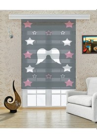 Resim Çocuk Odası Gri Yıldızlı Moustache Zebra Perde Yzn-332 Beyaz 