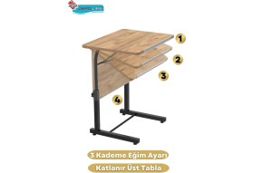 Resim Depolife Eğim Yükseklik Ayarlı 50X70 Laptop Sehpası Ders Bilgisayar Çalışma Masası Metal Ayak Tekerlekli 