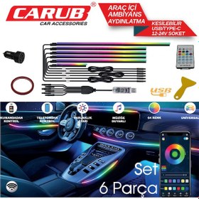 Resim Carub Araç İçi Ambiyans Led Aydınlatma Wifi Kontrol Usb 6 Parça 