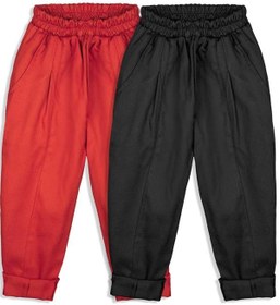 Resim 2'Li Paket %100 Pamuk Gabardin Carrot Pantolon ( Kırmızı&Siyah ) - 9 yaş 