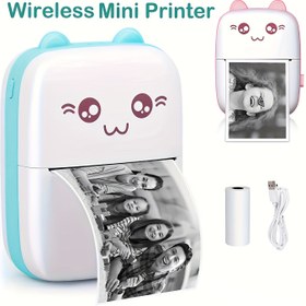 Resim 1 Adet Kompakt Taşınabilir Mini Termal Yazıcı, Sevimli Kedi Tasarımlı, USB Şarj Edilebilir, Fotoğraf ve Etiket Baskısı, USB Kablosu & Mürekkepsiz Set Dahil, Seyahat ve Ev Kullanımı İçin İdeal | USB Şarjlı Yazıcı 