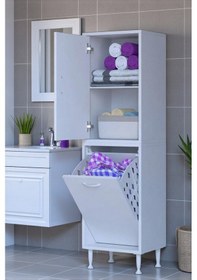 Resim Eliusta Miretta Üst Bölme Kapaklı Altı Kirli Sepetli Dolap 50 Cm Genişlik Beyaz 50x138x32,5 Cm Dolap Beyaz 