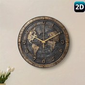 Resim 1 Adet Avrupa Tarzı Retro Dünya Haritası Duvar Saati - Sessiz Tıkırtısız Kuvars Mekanizma, Antik Pirinç Kaplama, Yapay Ahşap, Düzensiz Yuvarlak Şekil, Oturma Odası, Yatak Odası, Mutfak ve Kahve Bar Dekoru, Dokulu Rakamlar Tasarım 