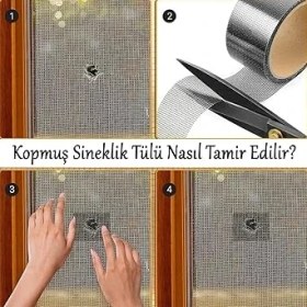 Resim Sineklik Tülü Tamir Bandı Yırtık Kopmuş Delik Fiber Tül Yapıştırma Siyah 48 mm x 2 Metre 