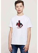 Resim Deadpool Sulu Boya Çizim Baskılı Unisex Çocuk Beyaz T-Shirt 