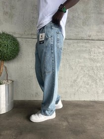 Resim Dikiş Detaylı Mavi Kar Yıkama Relax Baggy Jean - 36 