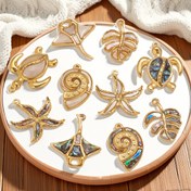 Resim 1 adet Paslanmaz Çelik Kabuk Denizyıldızı Yaprak Kolye DIY Kolye Küpe Bilezik Yapım Malzemeleri 