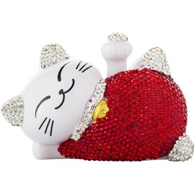 Resim LUCKY CAT Şans Kedisi Sallanan Pati Güneş Enerjili Araç Süsü / Keyif Lucky Cat Taşlı Beyaz Kolyeli 11 X 7 X 6c 