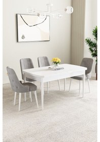 Resim Mabel Beyaz 80x132 Açılabilir Yemek Odası Takımı 4 Adet Sandalye Cappucino 